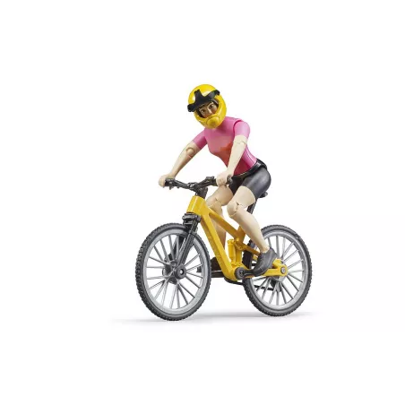 Bicicleta de montaña de juguete Bruder con figura articulada bworld y casco