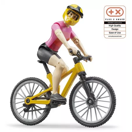 Bicicleta de montaña de juguete Bruder con figura articulada bworld y casco