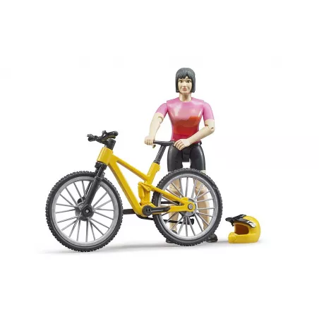 Bicicleta de montaña de juguete Bruder con figura articulada bworld y casco