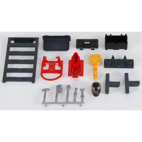 Set de herramientas de juguete Bruder a escala 1:16 para taller mecánico infantil.