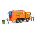Camión de basura de juguete MAN TGA naranja a escala 1:16 con funciones de carga y descarga.