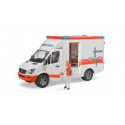 Ambulancia de juguete MB Sprinter de Bruder con luces, sonido y camilla para niños.