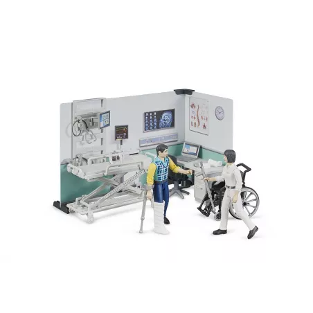 Set de asistencia médica Bruder a escala 1:16 con figura y accesorios de rescate de juguete.