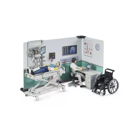 Set de asistencia médica Bruder a escala 1:16 con figura y accesorios de rescate de juguete.