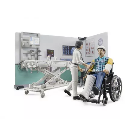 Set de asistencia médica Bruder a escala 1:16 con figura y accesorios de rescate de juguete.
