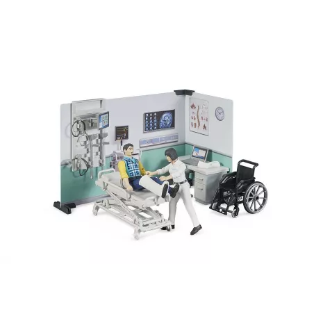 Set de asistencia médica Bruder a escala 1:16 con figura y accesorios de rescate de juguete.