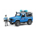 Land Rover de policía de juguete Bruder a escala 1:16 con figura de agente.
