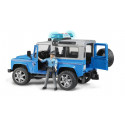 Land Rover de policía de juguete Bruder a escala 1:16 con figura de agente.