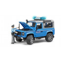 Land Rover de policía de juguete Bruder a escala 1:16 con figura de agente.