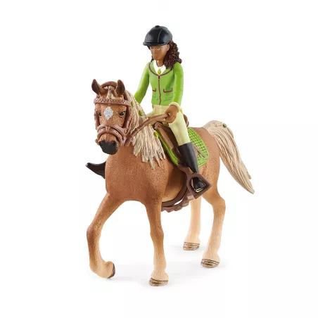Figura articulada de Sarah y su yegua árabe Mystery de Schleich Horse Club, juguete de hípica.