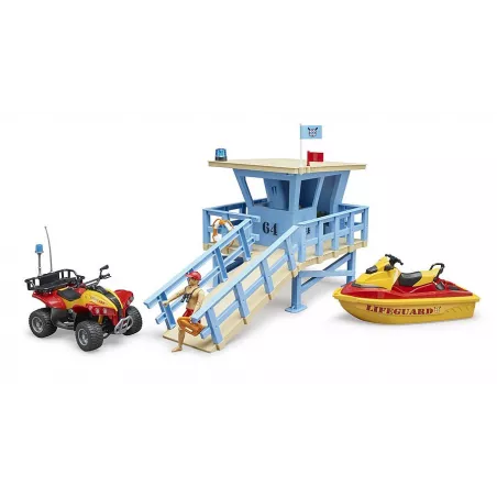 Juguete Bruder de puesto de socorro con quad y moto de agua