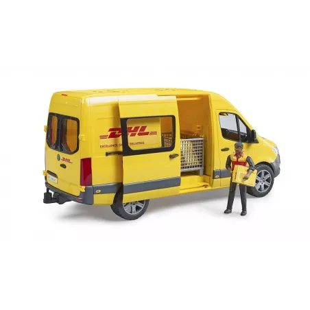 Furgoneta de juguete MB Sprinter DHL a escala 1:16 con figura de repartidor y paquetes Bruder
