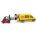 Furgoneta de juguete MB Sprinter DHL a escala 1:16 con figura de repartidor y paquetes Bruder