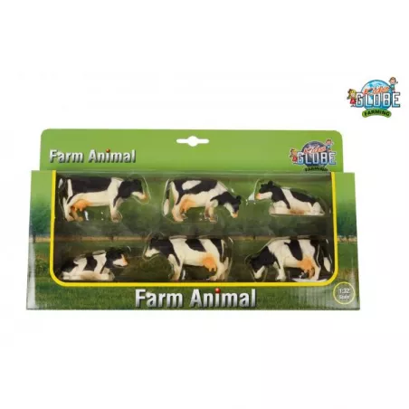 Set de 6 vacas de juguete a escala 1:32 en diferentes posturas para maquetas y dioramas de granjas.