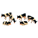 Set de 6 vacas de juguete a escala 1:32 en diferentes posturas para maquetas y dioramas de granjas.