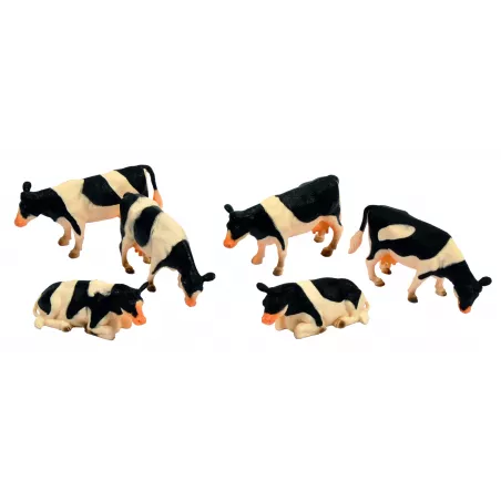 Set de 6 vacas de juguete a escala 1:32 en diferentes posturas para maquetas y dioramas de granjas.
