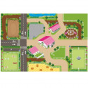 Alfombra infantil de juego granja escuela Kids Globe con caminos y campos para tractores y animales de juguete.