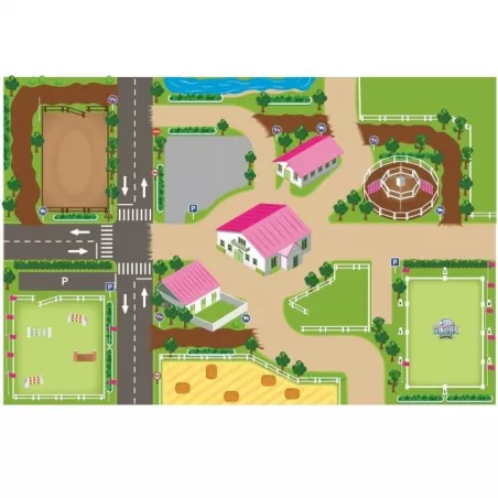 Alfombra infantil de juego granja escuela Kids Globe con caminos y campos para tractores y animales de juguete.