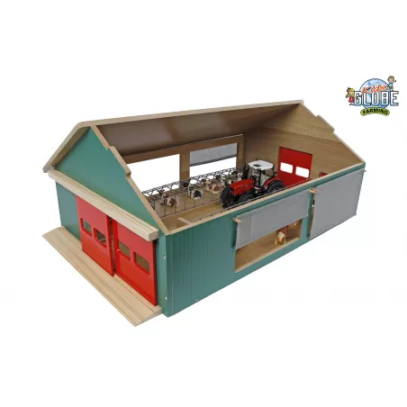 Cobertizo para vacas de juguete en madera a escala 1:32 con techo desmontable.