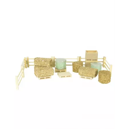 Set de 19 accesorios de granja a escala 1:32 con cercas, pacas de paja y palés para maquetas agrícolas.