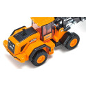 Cargadora de ruedas JCB 457 WLS de juguete en metal y plástico con pala móvil y cargador frontal elevable.