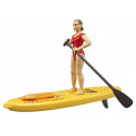 Figura de socorrista bworld de Bruder con tabla de paddle surf y boya de rescate.