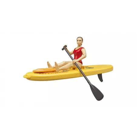 Figura de socorrista bworld de Bruder con tabla de paddle surf y boya de rescate.