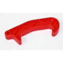 Gancho rollyTrac rojo de plástico resistente para conectar remolques a tractores de juguete.