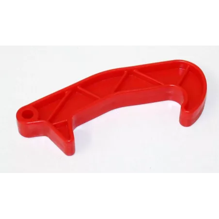 Gancho rollyTrac rojo de plástico resistente para conectar remolques a tractores de juguete.