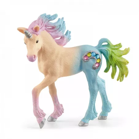 Juguete de potro unicornio caramelo de Schleich bayala pintado a mano con detalles mágicos y coloridos.