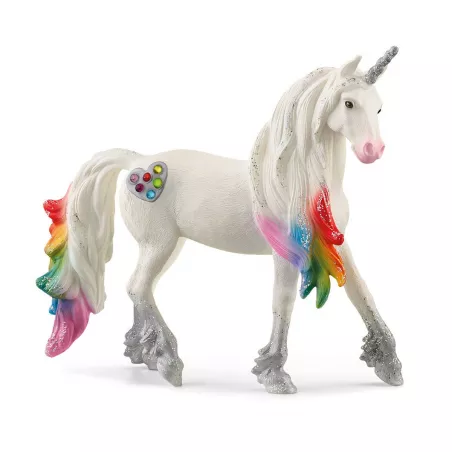 Semental de unicornio arcoíris Schleich con crin multicolor brillante de la colección BAYALA.