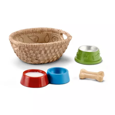 Set de juguete de comida para perros y gatos con comederos de la marca Schleich.