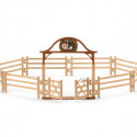 Dehesa de juguete modular para caballos Schleich con puerta de entrada practicable.