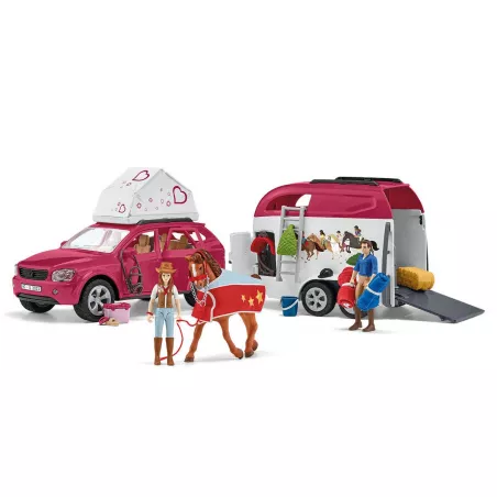 Coche de juguete con remolque para caballos y figuras de Schleich Horse Club.