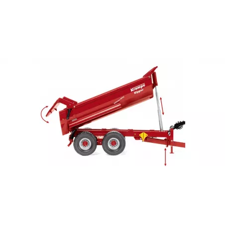 Remolque agrícola Krampe HP 20 de Wiking a escala 1:32 con chasis de metal y sistema basculante.
