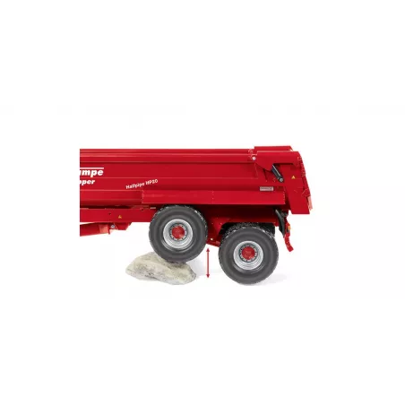 Remolque agrícola Krampe HP 20 de Wiking a escala 1:32 con chasis de metal y sistema basculante.