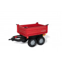 Remolque de juguete rojo de dos ejes con volquete para tractor infantil