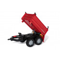 Remolque de juguete rojo de dos ejes con volquete para tractor infantil