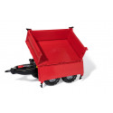 Remolque de juguete rojo de dos ejes con volquete para tractor infantil