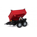 Remolque de juguete rojo de dos ejes con volquete para tractor infantil