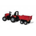 Remolque de juguete rojo de dos ejes con volquete para tractor infantil