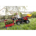 Remolque de juguete rojo de dos ejes con volquete para tractor infantil