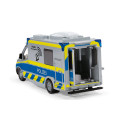 Furgoneta de juguete Mercedes Sprinter de policía a escala 1:50 en metal y plástico con puertas abatibles.