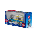 Furgoneta de juguete Mercedes Sprinter de policía a escala 1:50 en metal y plástico con puertas abatibles.