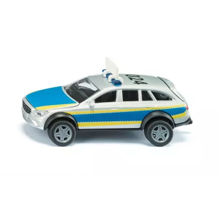 Coche de policía de juguete Mercedes-Benz Clase E Todo Terreno 4x4 a escala 1:50 con puertas abatibles.