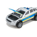 Coche de policía de juguete Mercedes-Benz Clase E Todo Terreno 4x4 a escala 1:50 con puertas abatibles.