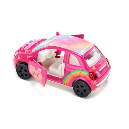 Coche de juguete Fiat 500 Princesa rosa en miniatura de metal con puertas que se abren.