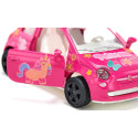 Coche de juguete Fiat 500 Princesa rosa en miniatura de metal con puertas que se abren.