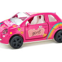 Coche de juguete Fiat 500 Princesa rosa en miniatura de metal con puertas que se abren.