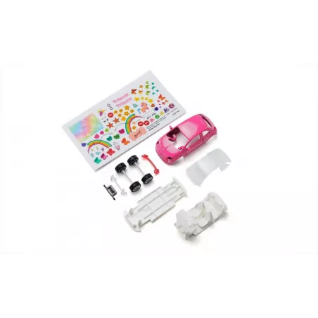 Coche de juguete Fiat 500 Princesa rosa en miniatura de metal con puertas que se abren.